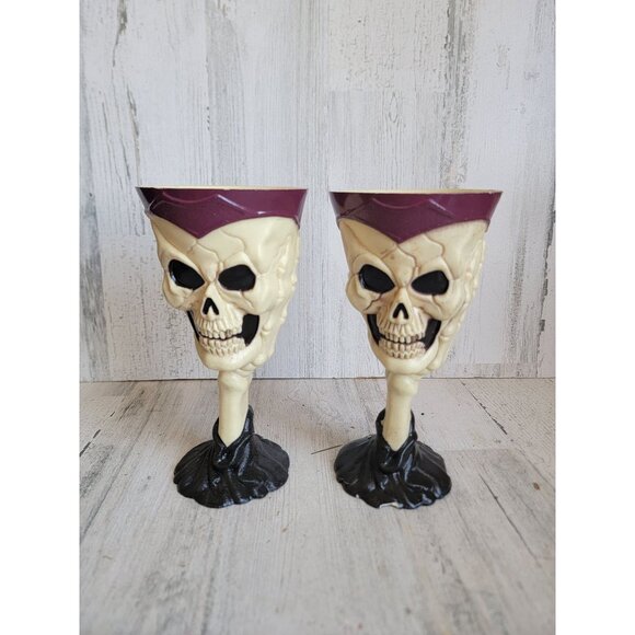 Vintage goblet skeleton skull plastic cup skull Halloween set party - Picture 1 of 10